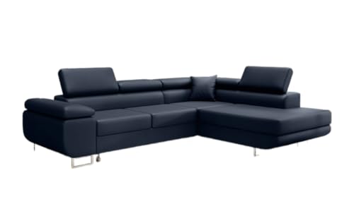 Luxusbetten24 Designer Sofa Aston mit Stauraum und Schlaffunktion | Bezug: Kunstleder | Farbe: Blau | Stellvariante: Rechts von Luxusbetten24