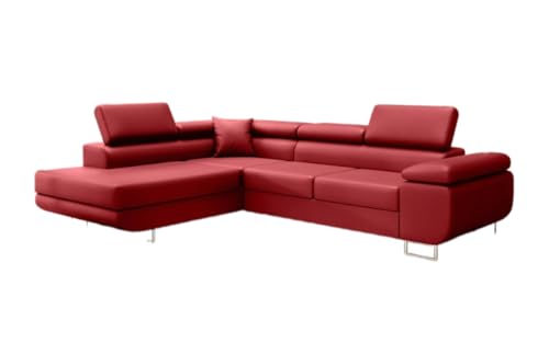 Luxusbetten24 Designer Sofa Aston mit Stauraum und Schlaffunktion | Bezug: Kunstleder | Farbe: Rot | Stellvariante: Links von Luxusbetten24