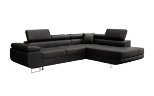 Luxusbetten24 Designer Sofa Aston mit Stauraum und Schlaffunktion | Bezug: Kunstleder | Farbe: Schwarz | Stellvariante: Rechts von Luxusbetten24