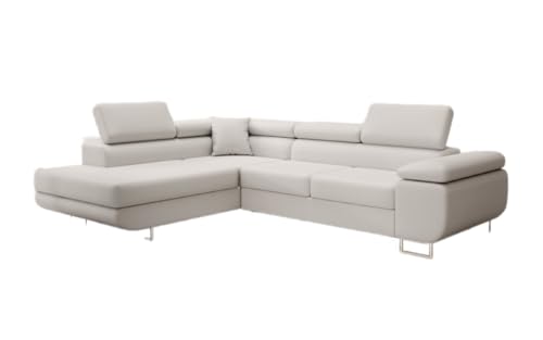 Luxusbetten24 Designer Sofa Aston mit Stauraum und Schlaffunktion | Bezug: Kunstleder | Farbe: Weiß | Stellvariante: Links von Luxusbetten24