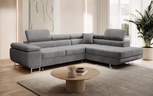 Luxusbetten24 Designer Sofa Aston mit Stauraum und Schlaffunktion | Bezug: Samt | Farbe: Grau | Stellvariante: Rechts Luxusbetten24 Designer Sofa Aston mit Stauraum und Schlaffunktion | Bezug: Samt | Farbe: Grau | Stellvariante: Rechts von Luxusbetten24