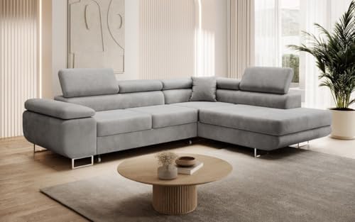 Luxusbetten24 Designer Sofa Aston mit Stauraum und Schlaffunktion | Bezug: Samt | Farbe: Hellgrau | Stellvariante: Rechts Luxusbetten24 Designer Sofa Aston mit Stauraum und Schlaffunktion | Bezug: Samt | Farbe: Hellgrau | Stellvariante: Rechts von Luxusbetten24