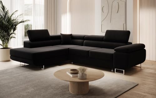 Luxusbetten24 Designer Sofa Aston mit Stauraum und Schlaffunktion | Bezug: Samt | Farbe: Schwarz | Stellvariante: Links von Luxusbetten24