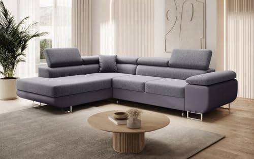Luxusbetten24 Designer Sofa Aston mit Stauraum und Schlaffunktion | Bezug: Stoff/Kunstleder | Farbe: Grau/Grau | Stellvariante: Links von Luxusbetten24