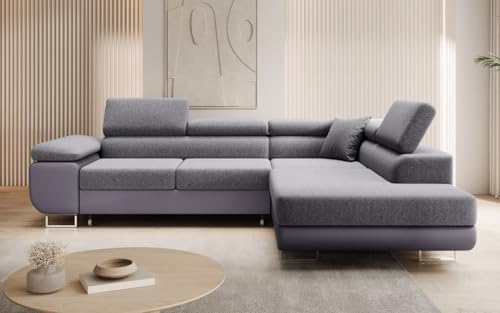 Luxusbetten24 Designer Sofa Aston mit Stauraum und Schlaffunktion | Bezug: Stoff/Kunstleder | Farbe: Grau/Grau | Stellvariante: Rechts Luxusbetten24 Designer Sofa Aston mit Stauraum und Schlaffunktion | Bezug: Stoff/Kunstleder | Farbe: Grau/Grau | Stellvariante: Rechts von Luxusbetten24