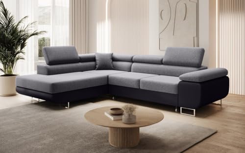 Luxusbetten24 Designer Sofa Aston mit Stauraum und Schlaffunktion | Bezug: Stoff/Kunstleder | Farbe: Grau/Schwarz | Stellvariante: Links Luxusbetten24 Designer Sofa Aston mit Stauraum und Schlaffunktion | Bezug: Stoff/Kunstleder | Farbe: Grau/Schwarz | Stellvariante: Links von Luxusbetten24