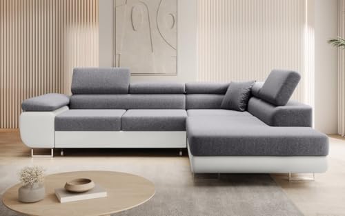Luxusbetten24 Designer Sofa Aston mit Stauraum und Schlaffunktion | Bezug: Stoff/Kunstleder | Farbe: Grau/Weiß | Stellvariante: Rechts Luxusbetten24 Designer Sofa Aston mit Stauraum und Schlaffunktion | Bezug: Stoff/Kunstleder | Farbe: Grau/Weiß | Stellvariante: Rechts von Luxusbetten24