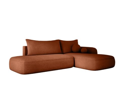 Luxusbetten24 Designer Sofa Babu Bouclé mit Stauraum und Schlaffunktion | Bezug: Bouclé | Farbe: Orange | Stellvariante: Rechts von Luxusbetten24