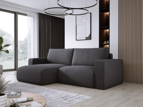 Luxusbetten24 Designer Sofa Carl Cord mit Stauraum und Schlaffunktion | Bezug: Cord | Farbe: Anthrazit | Stellvariante: Links von Luxusbetten24