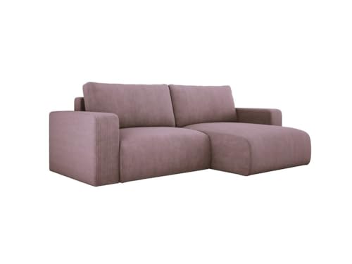 Luxusbetten24 Designer Sofa Carl Cord mit Stauraum und Schlaffunktion | Bezug: Cord | Farbe: Rosé | Stellvariante: Rechts von Luxusbetten24