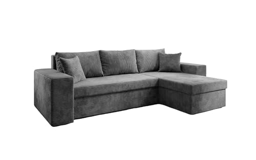 Luxusbetten24 Designer Sofa Denver mit Stauraum und Schlaffunktion | Bezug: Cord | Farbe: Grau | Stellvariante: Rechts von Luxusbetten24