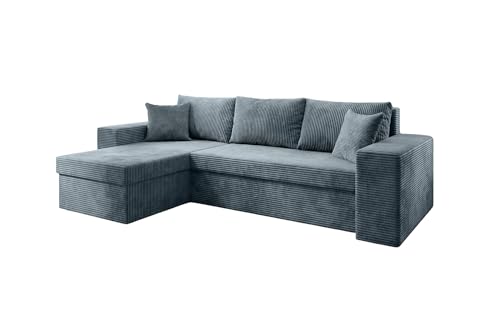 Luxusbetten24 Designer Sofa Denver mit Stauraum und Schlaffunktion | Bezug: Cord | Farbe: Vintage Blau | Stellvariante: Links Luxusbetten24 Designer Sofa Denver mit Stauraum und Schlaffunktion | Bezug: Cord | Farbe: Vintage Blau | Stellvariante: Links von Luxusbetten24