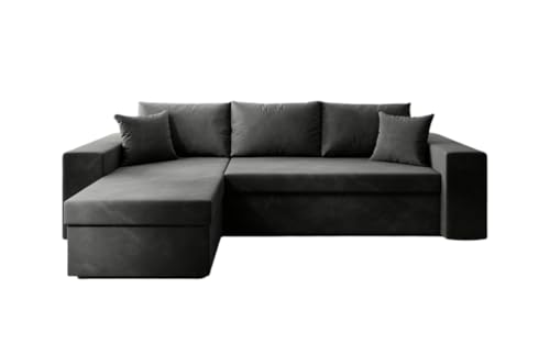 Luxusbetten24 Designer Sofa Denver mit Stauraum und Schlaffunktion | Bezug: Samt | Farbe: Schwarz | Stellvariante: Links von Luxusbetten24