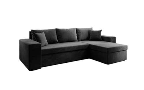 Luxusbetten24 Designer Sofa Denver mit Stauraum und Schlaffunktion | Bezug: Samt | Farbe: Schwarz | Stellvariante: Rechts Luxusbetten24 Designer Sofa Denver mit Stauraum und Schlaffunktion | Bezug: Samt | Farbe: Schwarz | Stellvariante: Rechts von Luxusbetten24