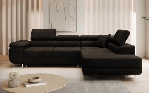 Luxusbetten24 Designer Sofa Designer Sofa Aston in Bouclé mit Stauraum und Schlaffunktion | Bezug: Bouclé | Farbe: Schwarz | Stellvariante: Rechts von Luxusbetten24