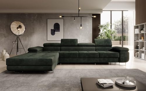 Luxusbetten24 Designer Sofa Designer Sofa Calvera Maxi in Cord mit Schlaf- und Klappfunktion | Bezug: Cord | Farbe: Grün | Stellvariante: Links von Luxusbetten24
