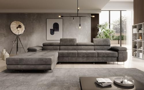 Luxusbetten24 Designer Sofa Designer Sofa Calvera Maxi in Cord mit Schlaf- und Klappfunktion | Bezug: Cord | Farbe: Hellgrau | Stellvariante: Links Luxusbetten24 Designer Sofa Designer Sofa Calvera Maxi in Cord mit Schlaf- und Klappfunktion | Bezug: Cord | Farbe: Hellgrau | Stellvariante: Links von Luxusbetten24