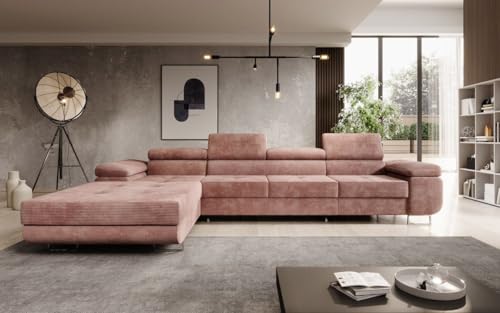 Luxusbetten24 Designer Sofa Designer Sofa Calvera Maxi in Cord mit Schlaf- und Klappfunktion | Bezug: Cord | Farbe: Rosé | Stellvariante: Links von Luxusbetten24