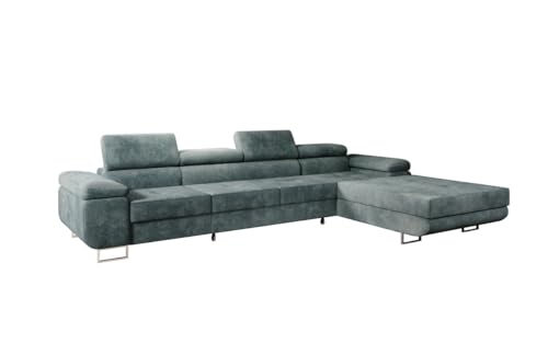 Luxusbetten24 Designer Sofa Designer Sofa Calvera Maxi in Cord mit Schlaf- und Klappfunktion | Bezug: Cord | Farbe: Vintage Blau | Stellvariante: Rechts von Luxusbetten24