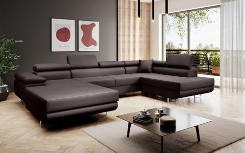 Luxusbetten24 Designer Sofa Designer Sofa Lago mit Stauraum und Schlaffunktion | Bezug: Kunstleder | Farbe: Dunkelbraun | Stellvariante: Rechts von Luxusbetten24
