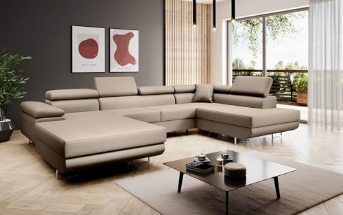 Luxusbetten24 Designer Sofa Designer Sofa Lago mit Stauraum und Schlaffunktion | Bezug: Kunstleder | Farbe: Sand | Stellvariante: Rechts Luxusbetten24 Designer Sofa Designer Sofa Lago mit Stauraum und Schlaffunktion | Bezug: Kunstleder | Farbe: Sand | Stellvariante: Rechts von Luxusbetten24
