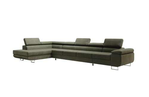 Luxusbetten24 Designer Sofa Designer Sofa Maxi in Bouclé mit Schlaffunktion und Stauraum | Bezug: Bouclé | Farbe: Grün | Stellvariante: Links von Luxusbetten24