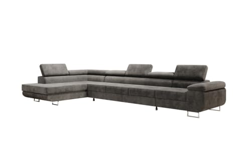 Luxusbetten24 Designer Sofa Designer Sofa Maxi in Cord mit Schlaffunktion und Stauraum | Bezug: Cord | Farbe: Grau | Stellvariante: Links von Luxusbetten24