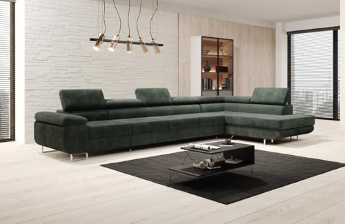Luxusbetten24 Designer Sofa Designer Sofa Maxi in Cord mit Schlaffunktion und Stauraum | Bezug: Cord | Farbe: Grün | Stellvariante: Rechts von Luxusbetten24