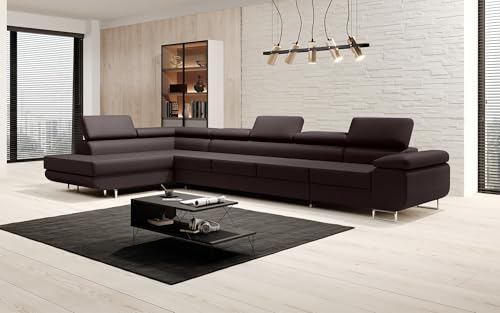 Luxusbetten24 Designer Sofa Designer Sofa Maxi in Kunstleder mit Schlaffunktion und Stauraum | Bezug: Kunstleder | Farbe: Dunkelbraun | Stellvariante: Links von Luxusbetten24