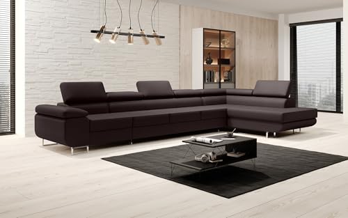 Luxusbetten24 Designer Sofa Designer Sofa Maxi in Kunstleder mit Schlaffunktion und Stauraum | Bezug: Kunstleder | Farbe: Dunkelbraun | Stellvariante: Rechts von Luxusbetten24