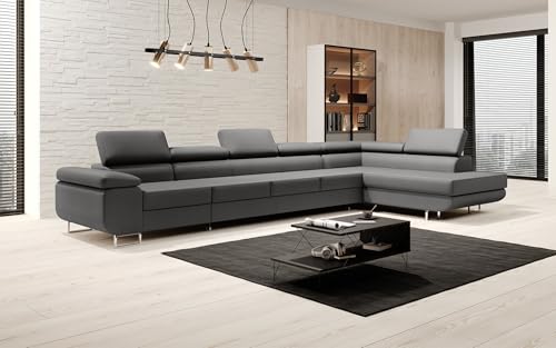 Luxusbetten24 Designer Sofa Designer Sofa Maxi in Kunstleder mit Schlaffunktion und Stauraum | Bezug: Kunstleder | Farbe: Grau | Stellvariante: Rechts von Luxusbetten24