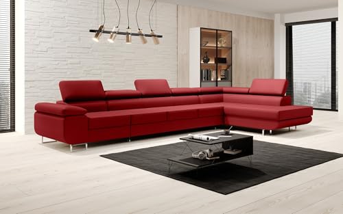 Luxusbetten24 Designer Sofa Designer Sofa Maxi in Kunstleder mit Schlaffunktion und Stauraum | Bezug: Kunstleder | Farbe: Rot | Stellvariante: Rechts von Luxusbetten24