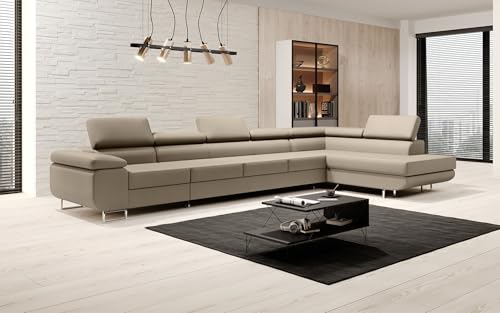 Luxusbetten24 Designer Sofa Designer Sofa Maxi in Kunstleder mit Schlaffunktion und Stauraum | Bezug: Kunstleder | Farbe: Sand | Stellvariante: Rechts von Luxusbetten24