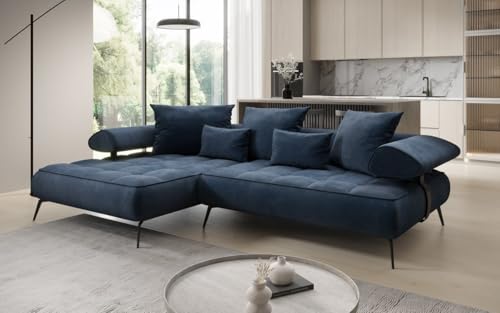 Luxusbetten24 Designer Sofa Designer Sofa Sydney L II in Samt mit elektrischer Schlaffunktion | Bezug: Samt | Farbe: Blau | Stellvariante: Links von Luxusbetten24