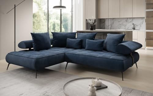 Luxusbetten24 Designer Sofa Designer Sofa Sydney L in Samt mit elektrischer Schlaffunktion | Bezug: Samt | Farbe: Blau | Stellvariante: Links von Luxusbetten24