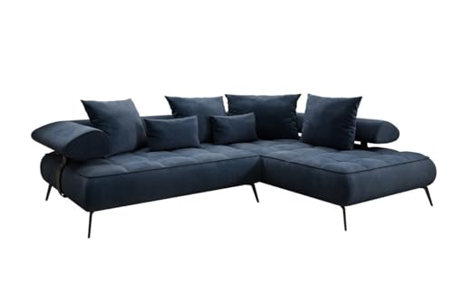 Luxusbetten24 Designer Sofa Designer Sofa Sydney L in Samt mit elektrischer Schlaffunktion | Bezug: Samt | Farbe: Blau | Stellvariante: Rechts von Luxusbetten24