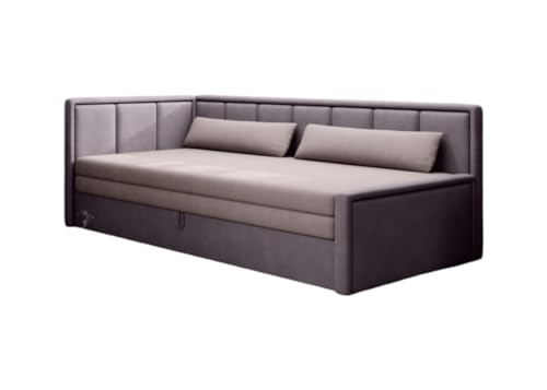 Luxusbetten24 Designer Sofa Fellano mit Schlaffunktion und Stauraum | Bezug: Samt | Farbe: Lila | Stellvariante: Links von Luxusbetten24