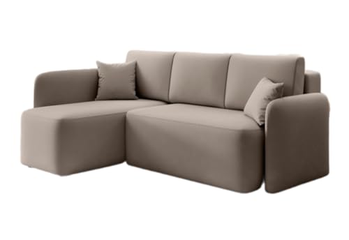 Luxusbetten24 Designer Sofa Ina mit Stauraum und Schlaffunktion | Bezug: Samt | Farbe: Sand | Stellvariante: Links Luxusbetten24 Designer Sofa Ina mit Stauraum und Schlaffunktion | Bezug: Samt | Farbe: Sand | Stellvariante: Links von Luxusbetten24