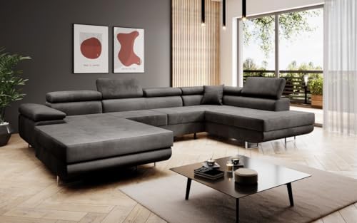 Luxusbetten24 Designer Sofa Lago mit Stauraum und Schlaffunktion | Bezug: Samt | Farbe: Anthrazit | Stellvariante: Rechts Luxusbetten24 Designer Sofa Lago mit Stauraum und Schlaffunktion | Bezug: Samt | Farbe: Anthrazit | Stellvariante: Rechts von Luxusbetten24