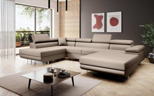 Luxusbetten24 Designer Sofa Lago mit Stauraum und Schlaffunktion | Bezug: Kunstleder | Farbe: Sand | Stellvariante: Links Luxusbetten24 Designer Sofa Lago mit Stauraum und Schlaffunktion | Bezug: Kunstleder | Farbe: Sand | Stellvariante: Links von Luxusbetten24