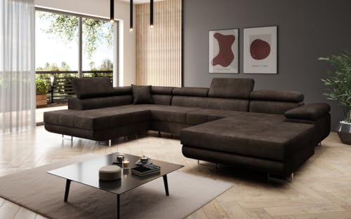 Luxusbetten24 Designer Sofa Lago mit Stauraum und Schlaffunktion | Bezug: Bouclé | Farbe: Braun | Stellvariante: Rechts von Luxusbetten24