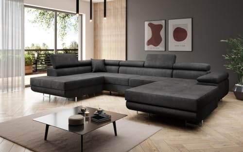 Luxusbetten24 Designer Sofa Lago mit Stauraum und Schlaffunktion | Bezug: Bouclé | Farbe: Grau | Stellvariante: Rechts von Luxusbetten24