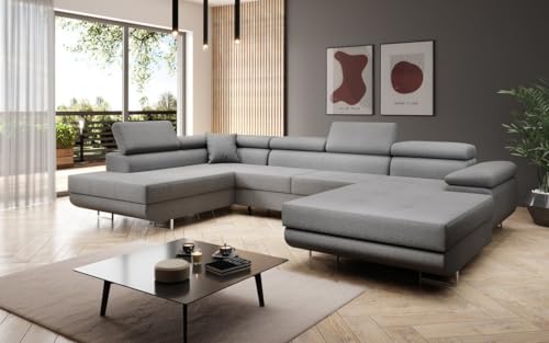 Luxusbetten24 Designer Sofa Lago mit Stauraum und Schlaffunktion | Bezug: Bouclé | Farbe: Hellgrau | Stellvariante: Rechts Luxusbetten24 Designer Sofa Lago mit Stauraum und Schlaffunktion | Bezug: Bouclé | Farbe: Hellgrau | Stellvariante: Rechts von Luxusbetten24