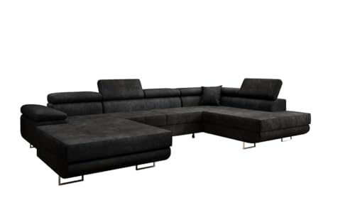 Luxusbetten24 Designer Sofa Lago mit Stauraum und Schlaffunktion | Bezug: Bouclé | Farbe: Schwarz | Stellvariante: Links von Luxusbetten24