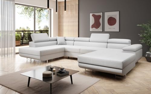 Luxusbetten24 Designer Sofa Lago mit Stauraum und Schlaffunktion | Bezug: Bouclé | Farbe: Weiß | Stellvariante: Rechts von Luxusbetten24