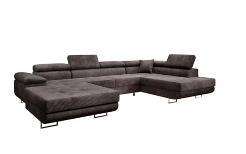 Luxusbetten24 Designer Sofa Lago mit Stauraum und Schlaffunktion | Bezug: Cord | Farbe: Braun | Stellvariante: Links von Luxusbetten24