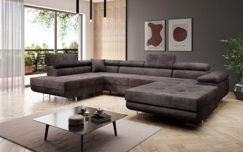 Luxusbetten24 Designer Sofa Lago mit Stauraum und Schlaffunktion | Bezug: Cord | Farbe: Braun | Stellvariante: Rechts von Luxusbetten24