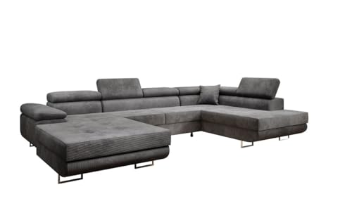Luxusbetten24 Designer Sofa Lago mit Stauraum und Schlaffunktion | Bezug: Cord | Farbe: Hellgrau | Stellvariante: Links Luxusbetten24 Designer Sofa Lago mit Stauraum und Schlaffunktion | Bezug: Cord | Farbe: Hellgrau | Stellvariante: Links von Luxusbetten24