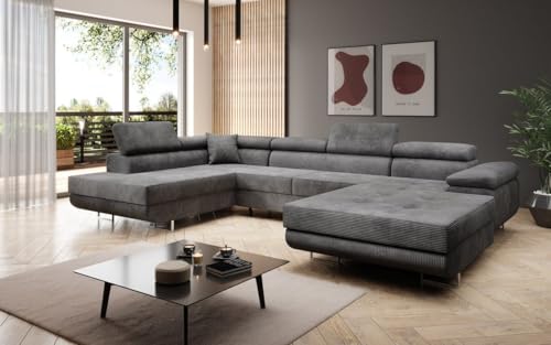 Luxusbetten24 Designer Sofa Lago mit Stauraum und Schlaffunktion | Bezug: Cord | Farbe: Hellgrau | Stellvariante: Rechts Luxusbetten24 Designer Sofa Lago mit Stauraum und Schlaffunktion | Bezug: Cord | Farbe: Hellgrau | Stellvariante: Rechts von Luxusbetten24