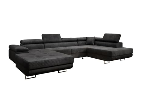Luxusbetten24 Designer Sofa Lago mit Stauraum und Schlaffunktion | Bezug: Cord | Farbe: Schwarz | Stellvariante: Links von Luxusbetten24